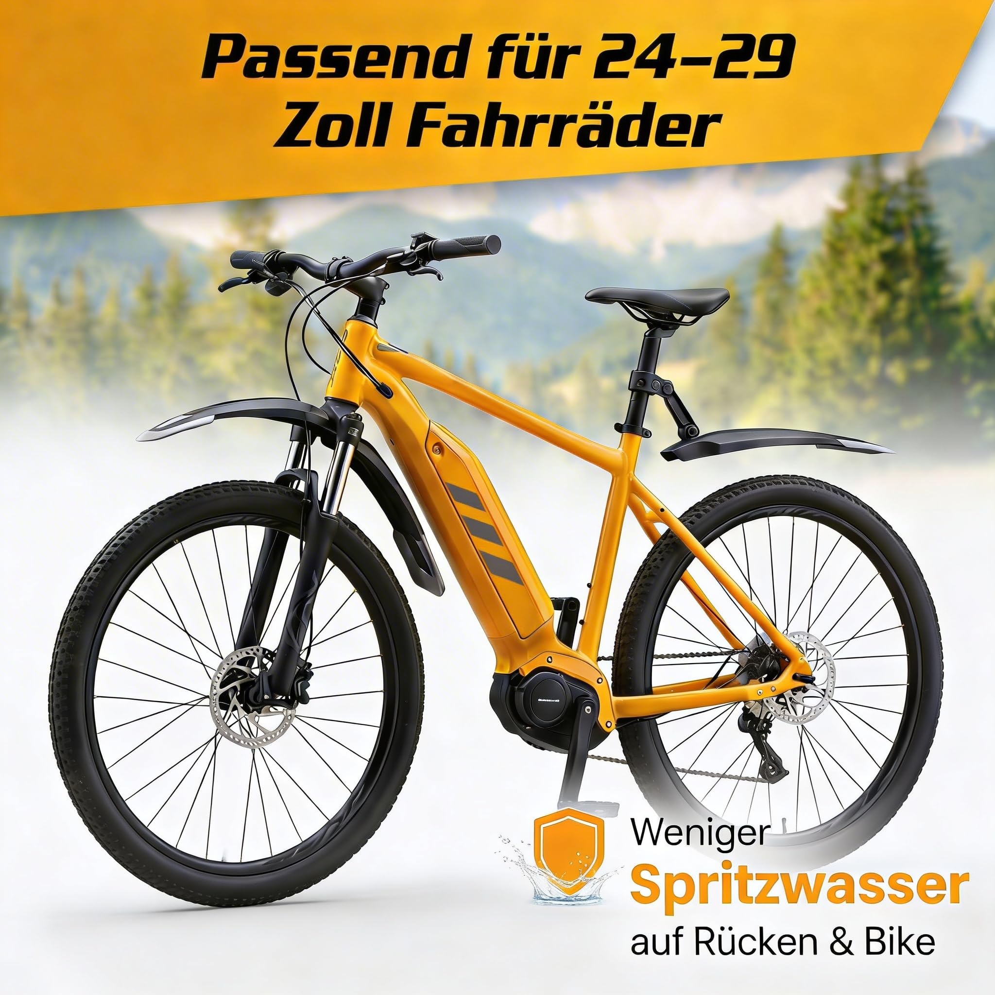 Parafango Mountain Bike 24-29 pollici | Parafango anteriore e posteriore | Parafango MTB con istruzioni e accessori | Parafango MTB sviluppato per l'uso quotidiano, tour e avventure