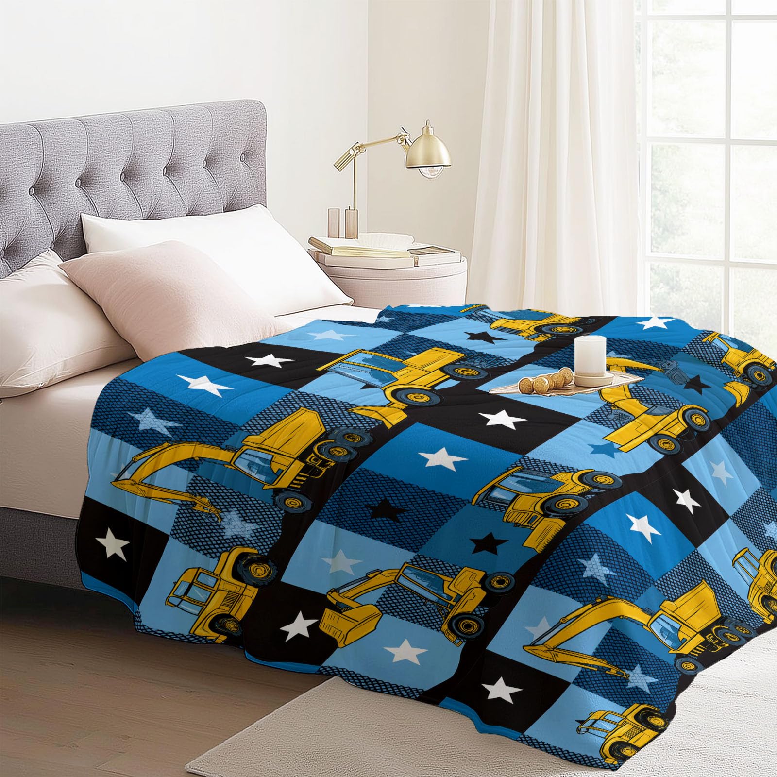 Generisch Decke Kuscheldecke 150x200 cm - Flauschige Flanelldecke mit Exquisit Farblock Sterne Motiv, Mehrfarbig Weiche Kuscheldecke für Sofa Bett Kinderzimmer, Decke als Geschenk