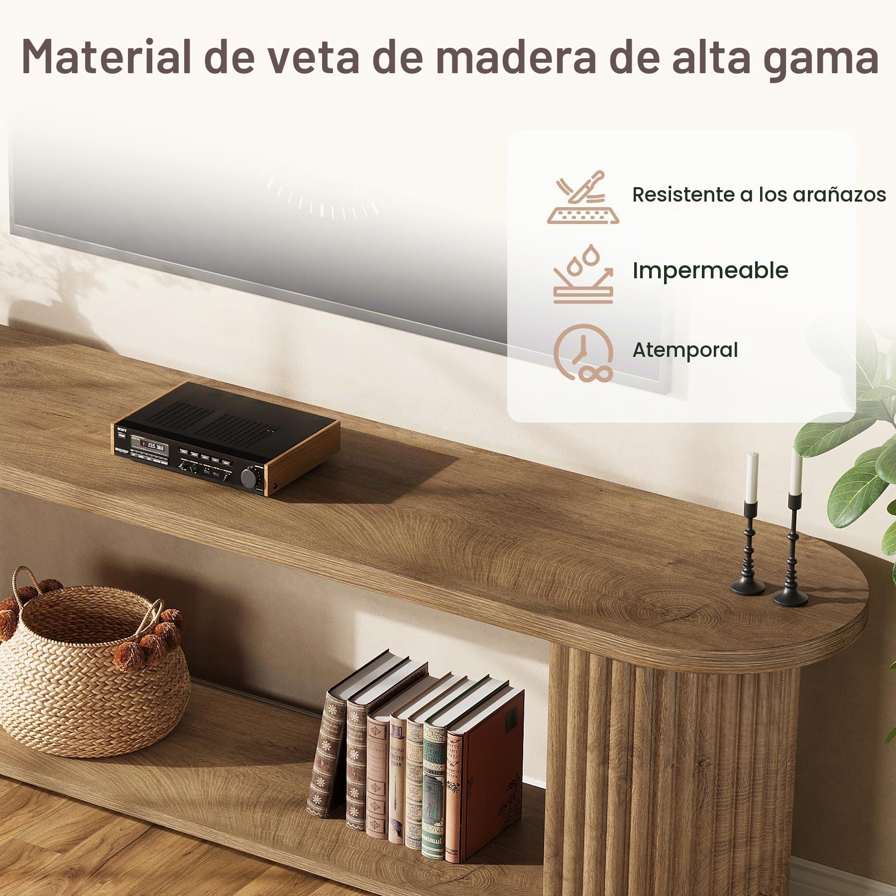 Tribesigns Mueble de TV de 160 cm, Mesa de TV de hasta 75 Pulgadas, Mueble para TV Rústico con Diseño Acanalado, Mueble Television con Almacenamiento para Salón, Dormitorio, Marrón