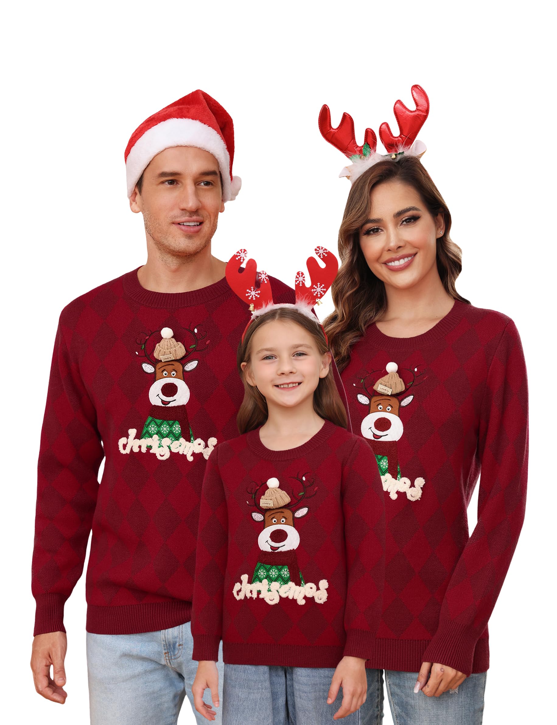 Totatuit Matching Christmas Family Sweater Ugly Xmas Reindeer Knit Pullover Sweaters Top