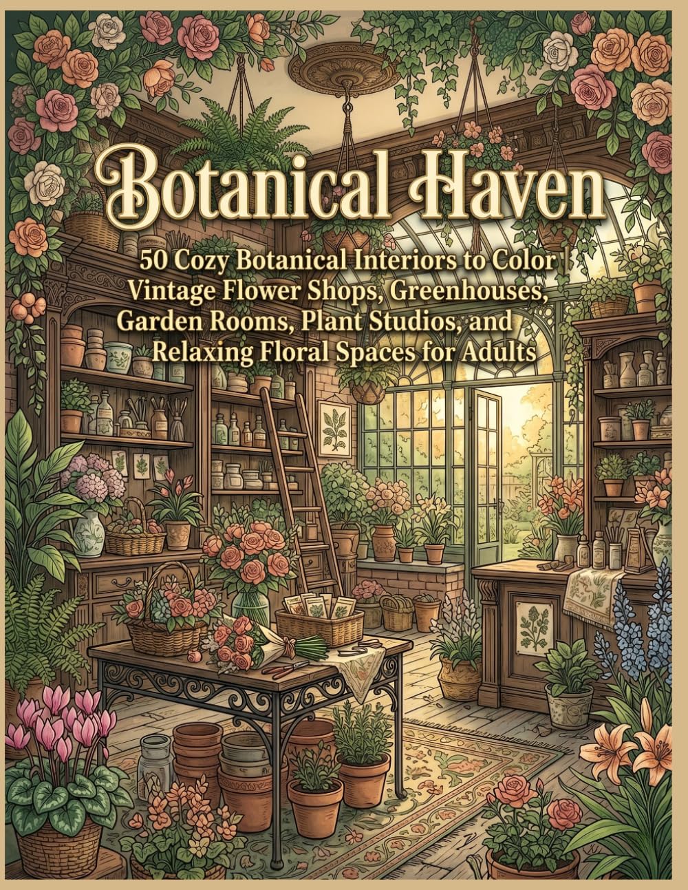 BOTANICAL HAVEN: 50 Cozy Botanical Interiors to Color | Vintage Flower Shops, Greenhouses, Garden Rooms, Plant Studios, and Relaxing Floral Spaces for Adults