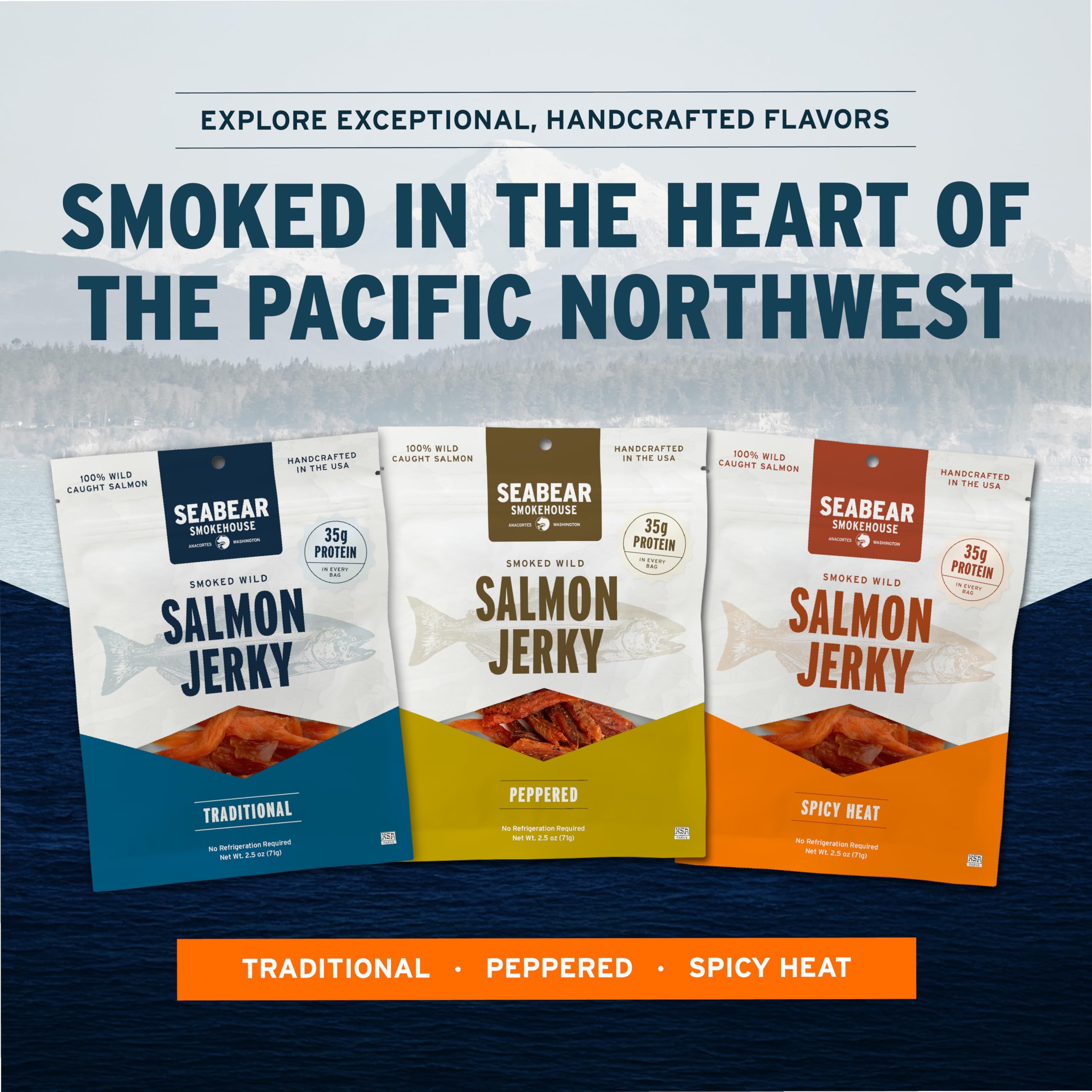 SeaBear Peppered Wild King Salmon Jerky 2-Pack - 2.5 oz Bags thumbnail 5