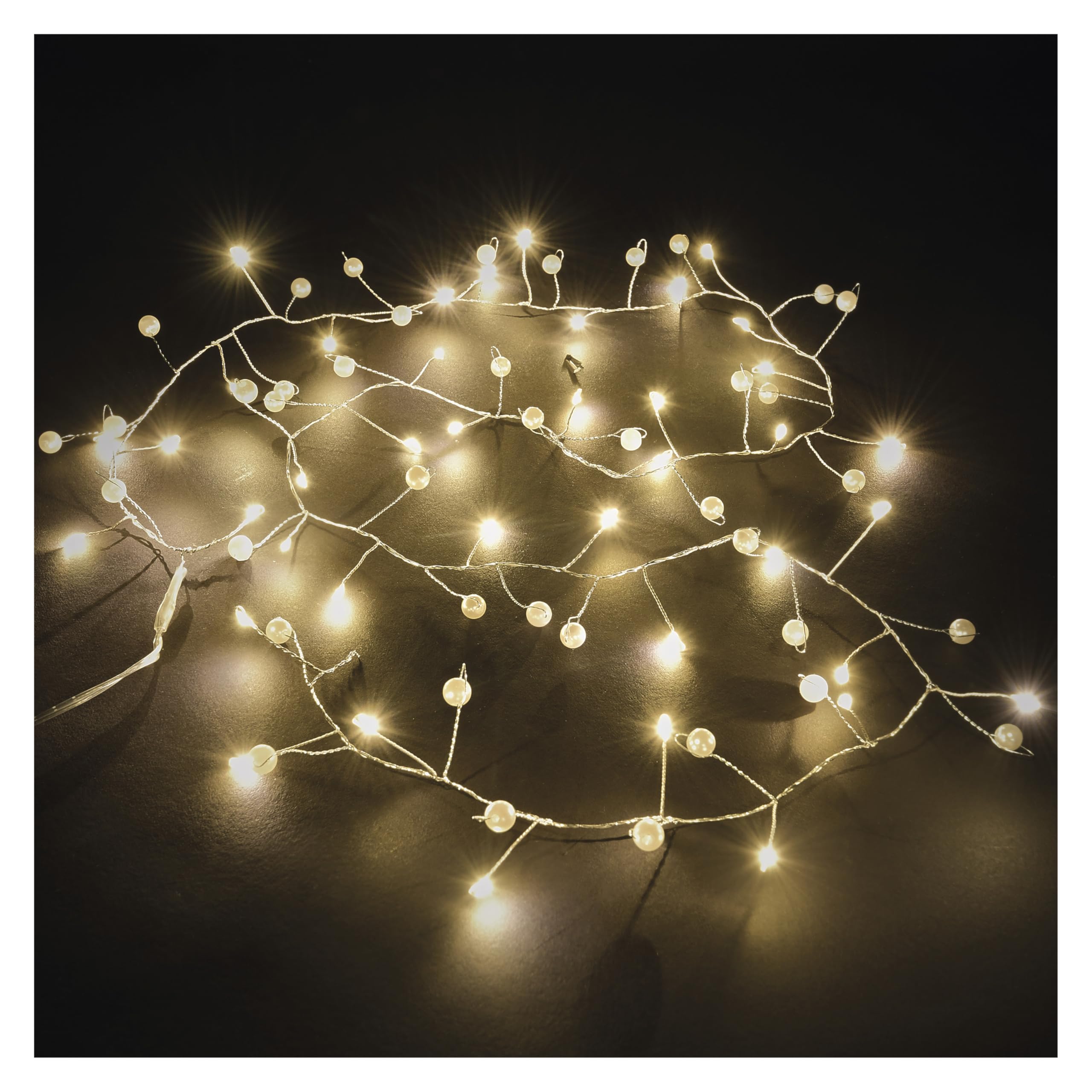 EMOS - LED Perlengirlande 120 cm - Zierperlen und 40 LEDs Warmweiß auf Cluster-Draht - 6/18h Timer, 30cm Kabel, batteriebetrieben (3x AA) - Lebensdauer 10000 Stunden - für Innenbereich - Perlenweiß