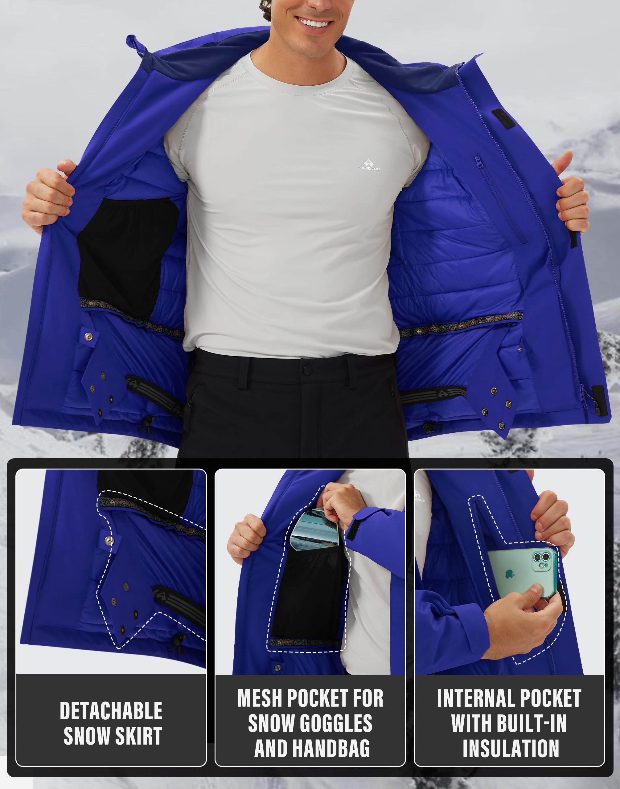 Giacca da sci da uomo, impermeabile, calda, traspirante, da snowboard, con cappuccio