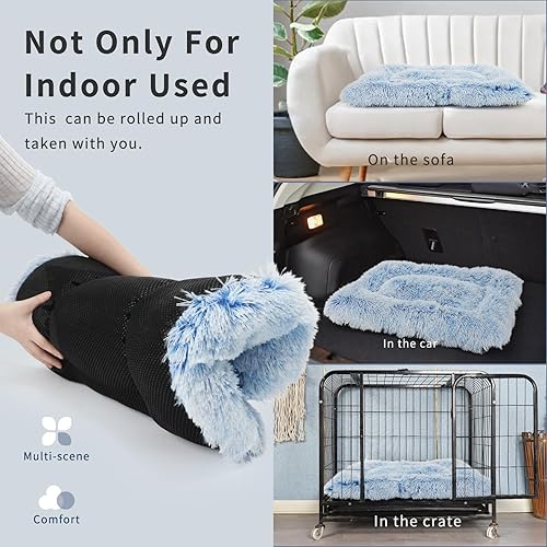 Miniatura 6 de Cama para perrera pequeña de 24 pulgadas, lavable, para mascotas, gatos, cachorros, alfombrilla de felpa cuadrada para perros