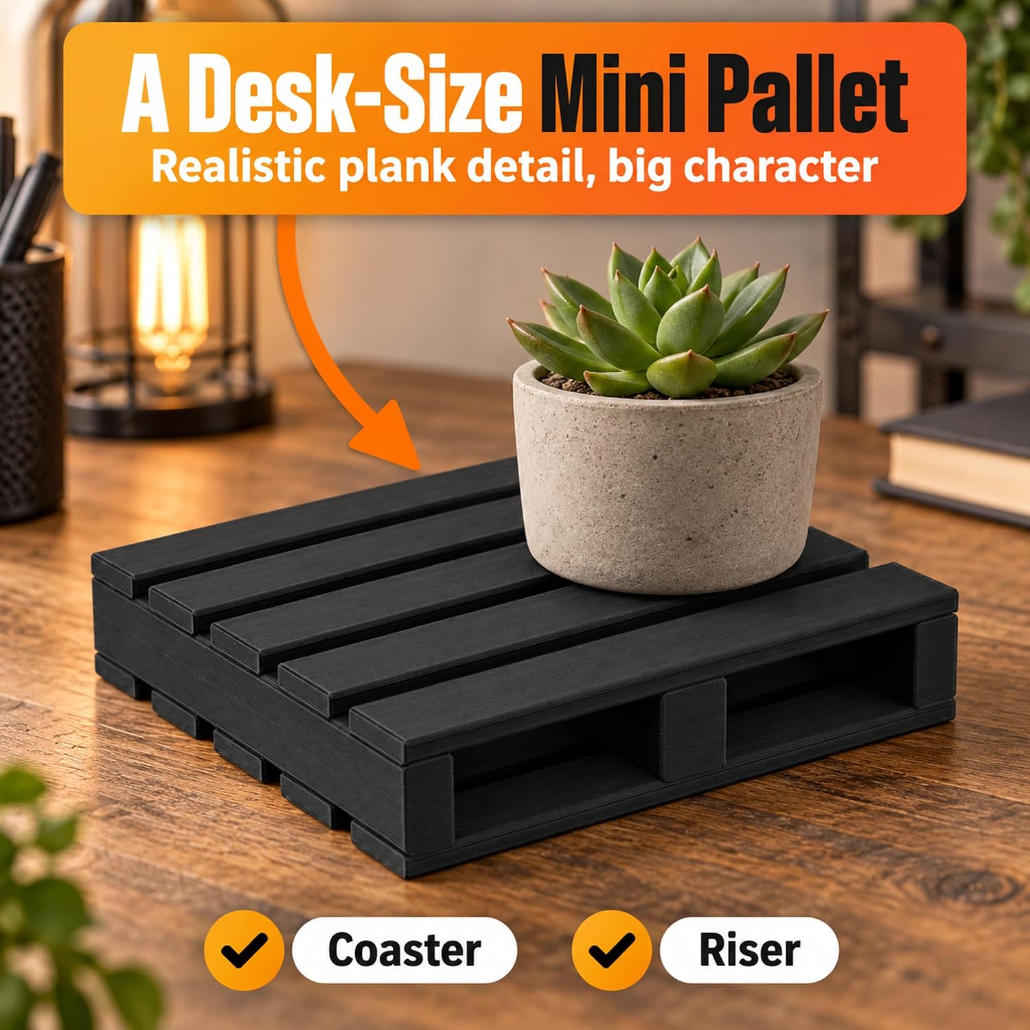 Mini Pallet Coaster Display Riser – Decorative Small Item Holder | Rustic Wood Pallet Design | Desk Organizer Tray for Home Office Decor | Miniature Platform Stand for