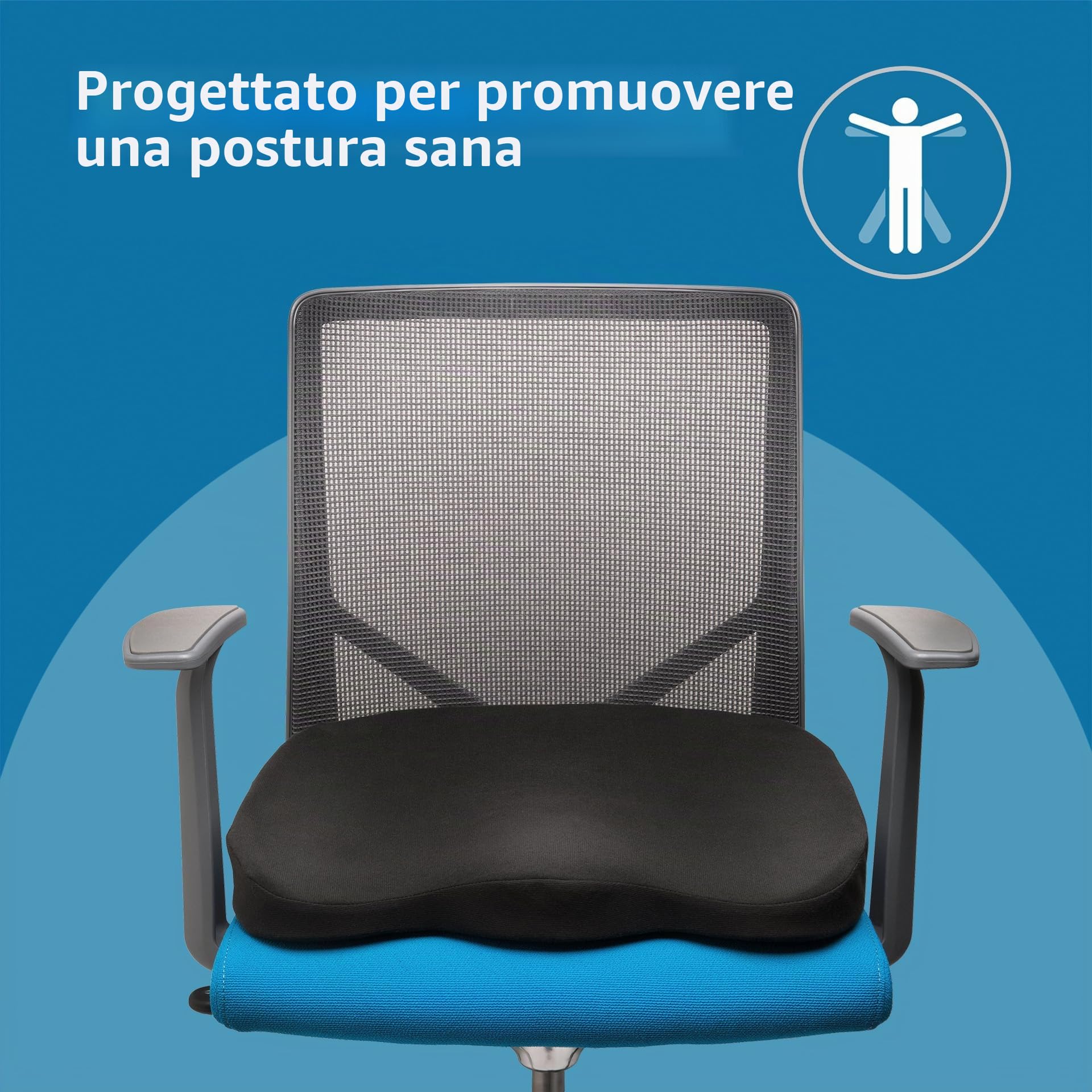 Kensington K55805WW Cuscino per Sedile Ergonomico in Memory Foam, Nero, Sostegno della Schiena, Miglioramento Posturale, Alleviamento della Sciatalgia, Supporto Antiscivolo