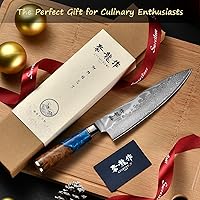 Vista 7 de Cuchillo de Chef Japonés, Cuchillo de Cocina Damasco de 8 Pulgadas con Acero VG10, Cuchillo Afilado Hecho a Mano con Mango Ergonómico, Cuchillos