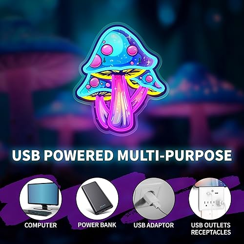 Miniatura 5 de Letrero de neón de hongo regulable para decoración de pared, letrero LED de hongo para dormitorio, sala de juegos, cueva de hombre, decoración de