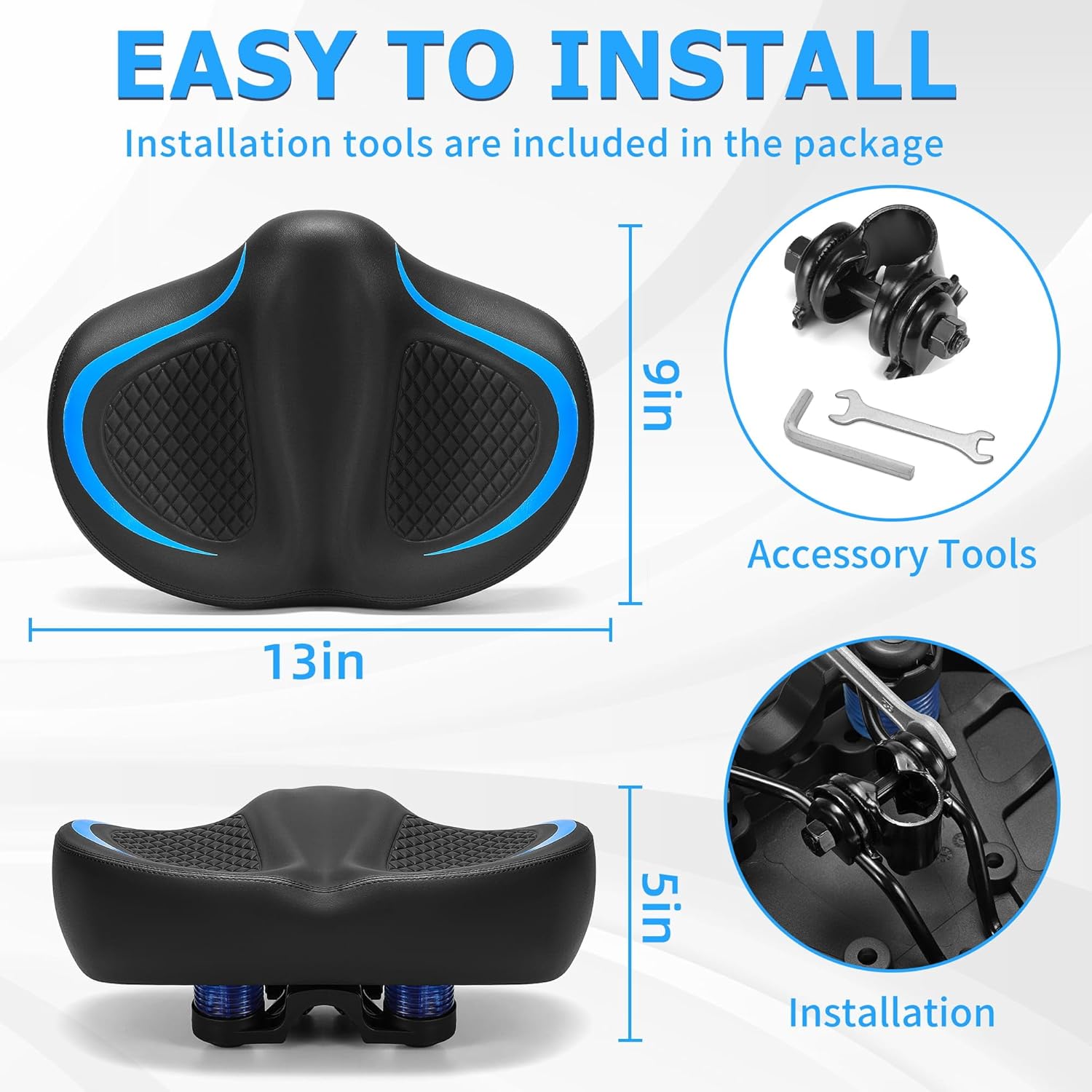 CDYWD New Noseless Bike Seat for Men Women Comfort, Extra Wide Soft Padded Bicycle Seat, Large Comfortable Bike Saddle for Peloton, Stationary Exercise Bike, Ebike, Scooter, Beach Cruiser, City Bike