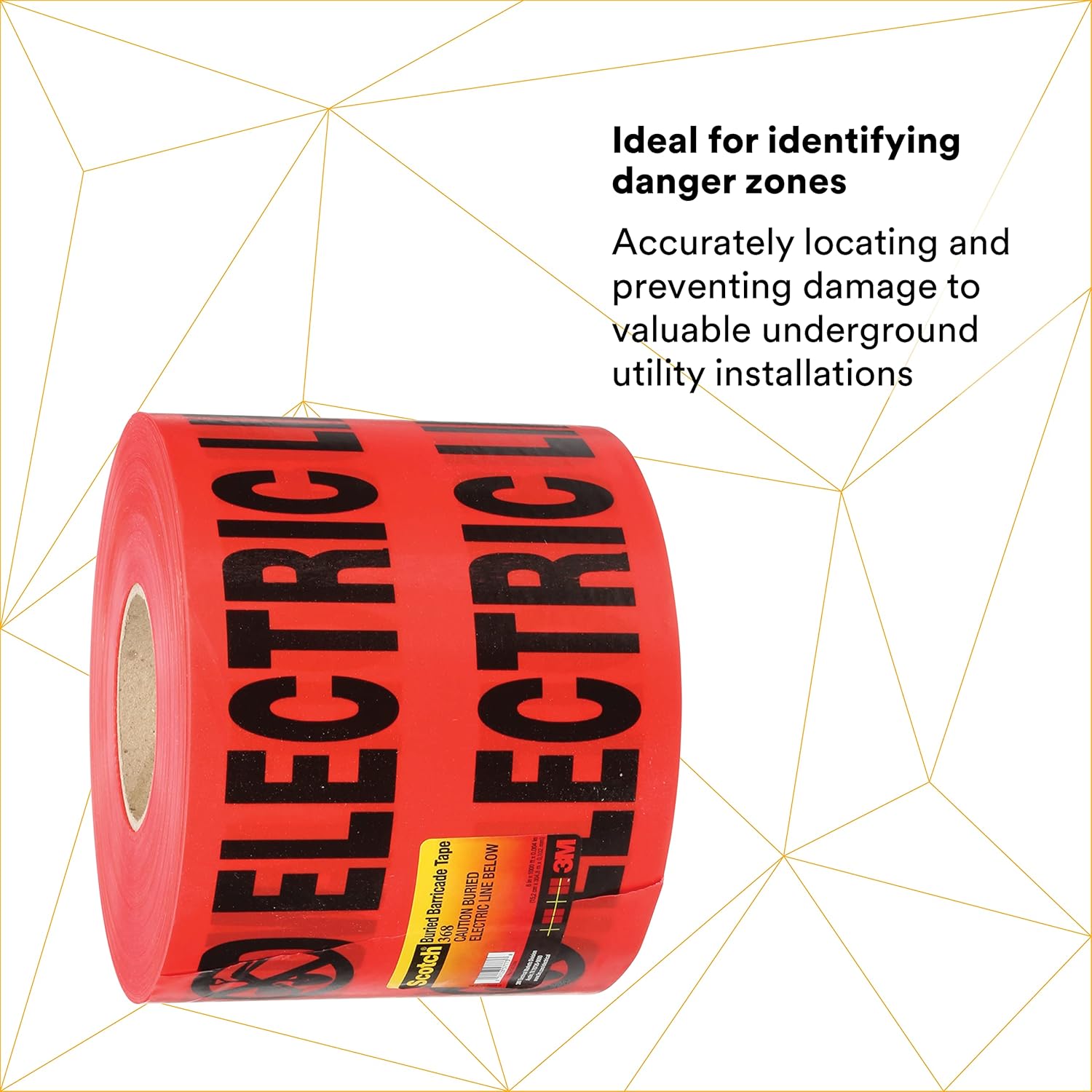 3M Buried Barricade Tape 368, Printed with 'Caution Buried Electric Line Below' Text, 6' Width, 1000 Foot Length (Pack of 1)