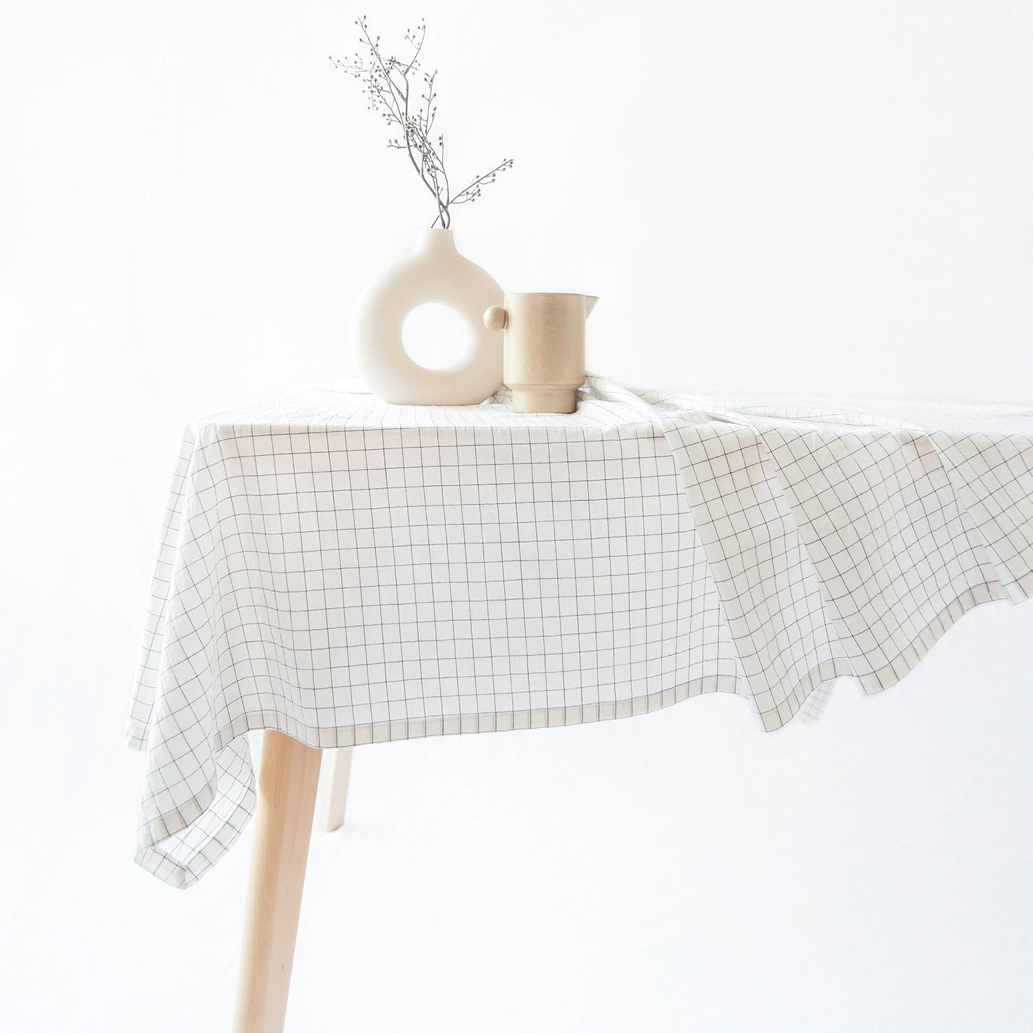 MONDAY MOOSE Plaid Farmhouse Picnic Grid Style Decoration Rectangle Natural Stonewashed Cotton Tablecloth for Kitchen, Dining Room, Restaurant (55x70 inch, Charcoal Grid)