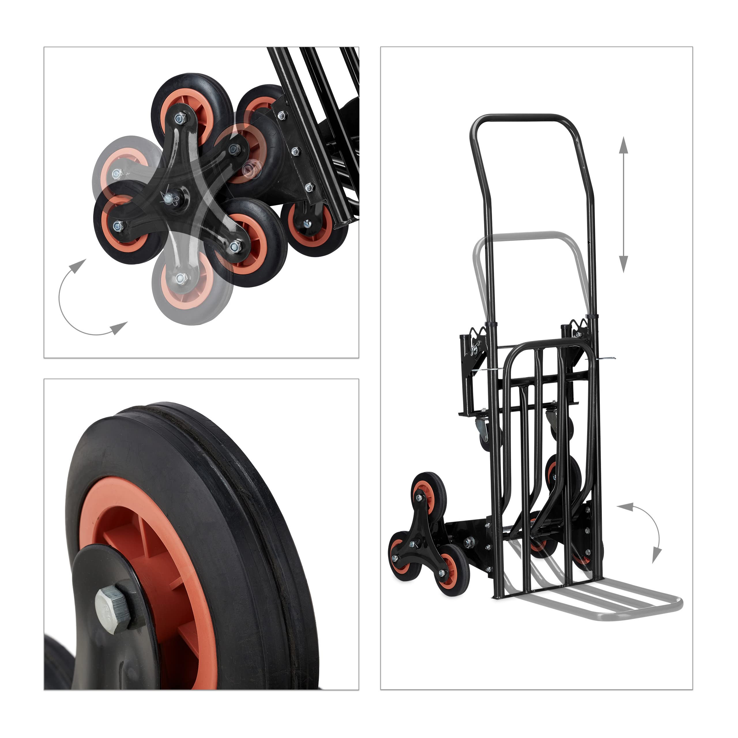 Relaxdays Carrello Portapacchi per Scale, Carrellino da Trasporto, Trolley Saliscale, capacità di Carico 50/150 kg, Nero