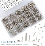 625pcs M2 M3 M4 Vis autocollantes de la tête de la pan Phillips, vis de bois de la Tête ronde Philillips,14 Tailles Tête de Pan encastrée Kit d'assortiment pour vis auto-découpantes, Acier au carbone plaqué nickel