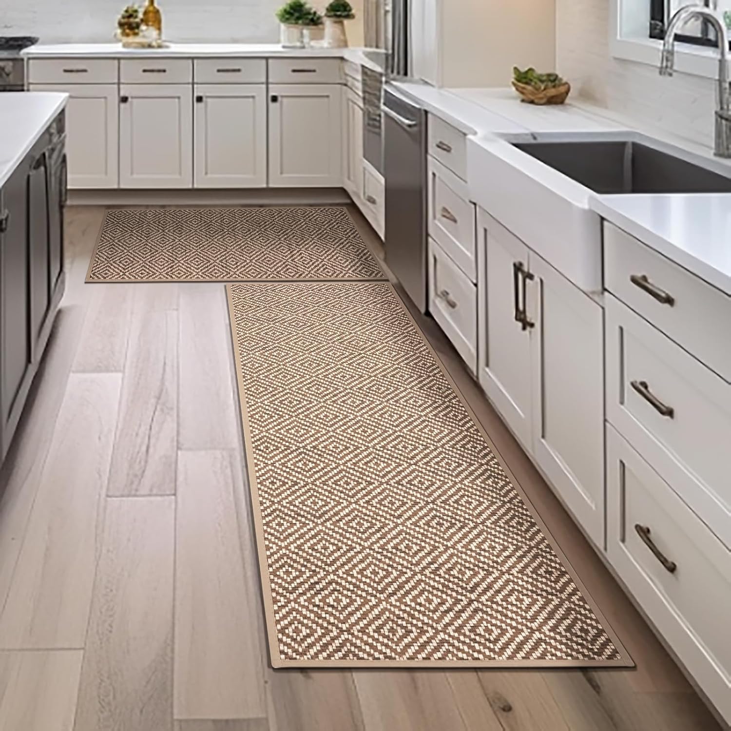 ILANGO Kitchen Rugs Sets of 2, Non Slip Kitchen Floor Mats for Front Sink, Washable