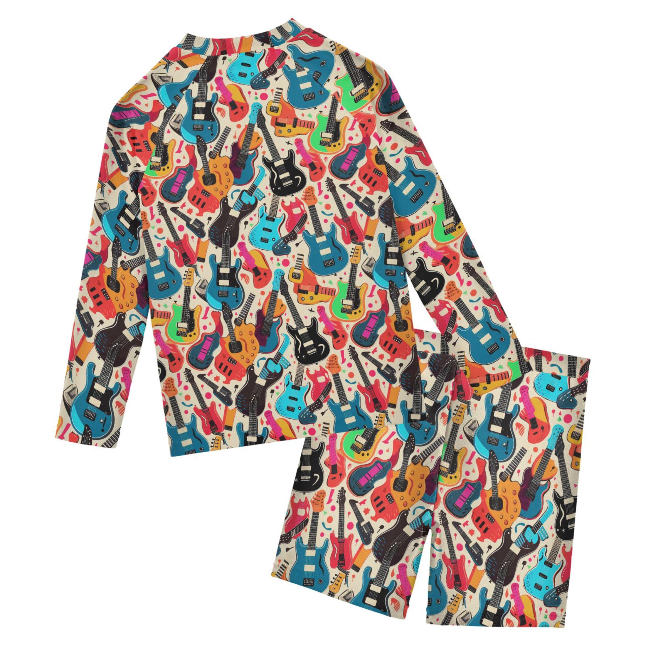 Guitar Music Baby Boys' Toddler Long Sleeved Rashguard Swim Bathing Suit Set B0402455
