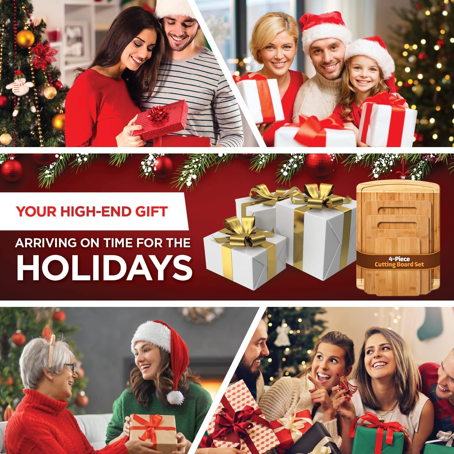 Bamboo Cutting Board Set of 4 Kitchen Chopping Boards with Juice