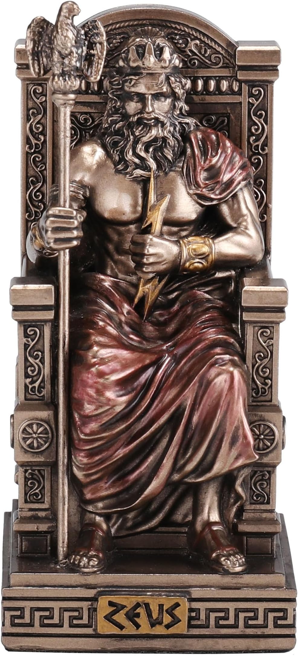 Veronese Design 3 3/8" Zeus Sitting on the Throne Thunderbolt Resin Sculpture Painted Bronze Finish Miniature