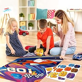 WERNNSAI Pin The Wheels on The Car Games - Car Birthday Party Supplies Race Cars Party Games Poster with 24 Pcs Stickers for Kids Boys Baby Shower Classroom Activities