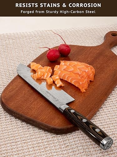 Miniatura 5 de Santoku - Cuchillo de cocina de 7 pulgadas, cuchillo de chef ultra afilado, forjado de acero inoxidable de alto carbono de precisión, mango de