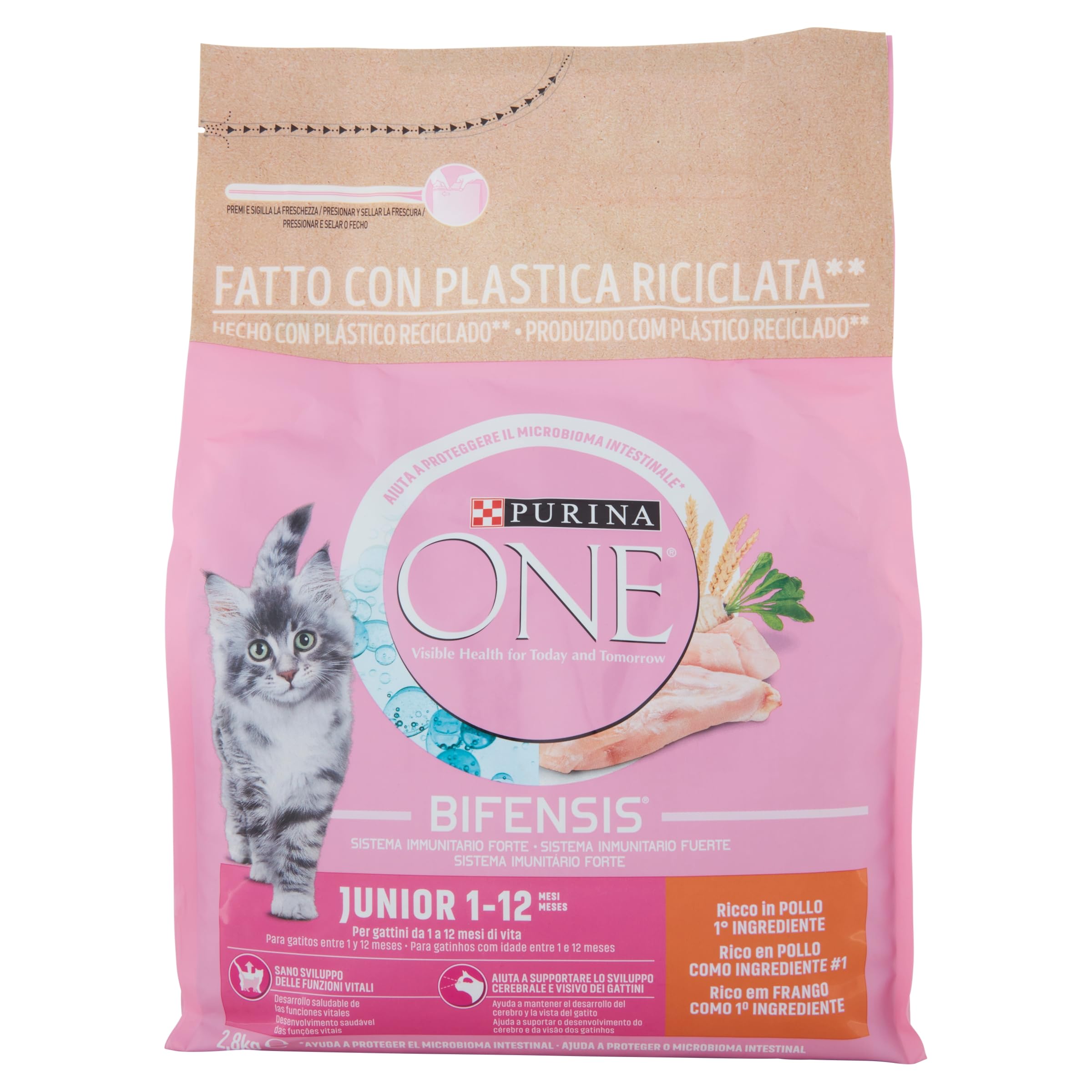 PURINA One® | BIFENSIS Junior | Cat | Croquettes |Complete Food for Kittens (1 to 12 Months). Also Suitable for gestation or breastfeeding | Selected chicken| Bag|2.8 kg