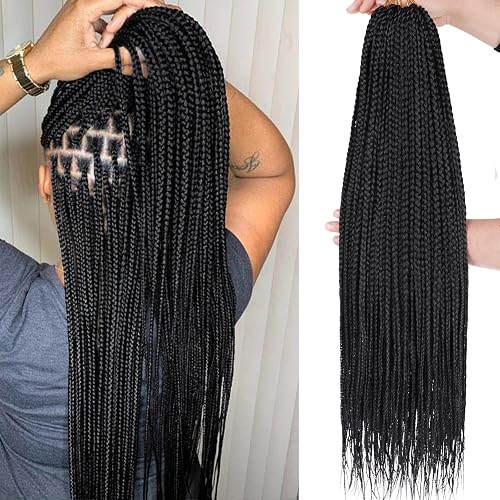 Xtrend 8 Packs 24 Inch Box Braids Crochet Hair Pre-Looped Knotless Medium 3X 144 Strands Boho Hair Extensions Long Black Synthetic for Woman (1B#)