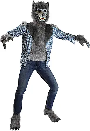 Spooktacular Creations Boy Howling Werewolf Deluxe Costume with Mask, Werewolf Claws Gloves, Boot Covers, Wolf Costume Kids