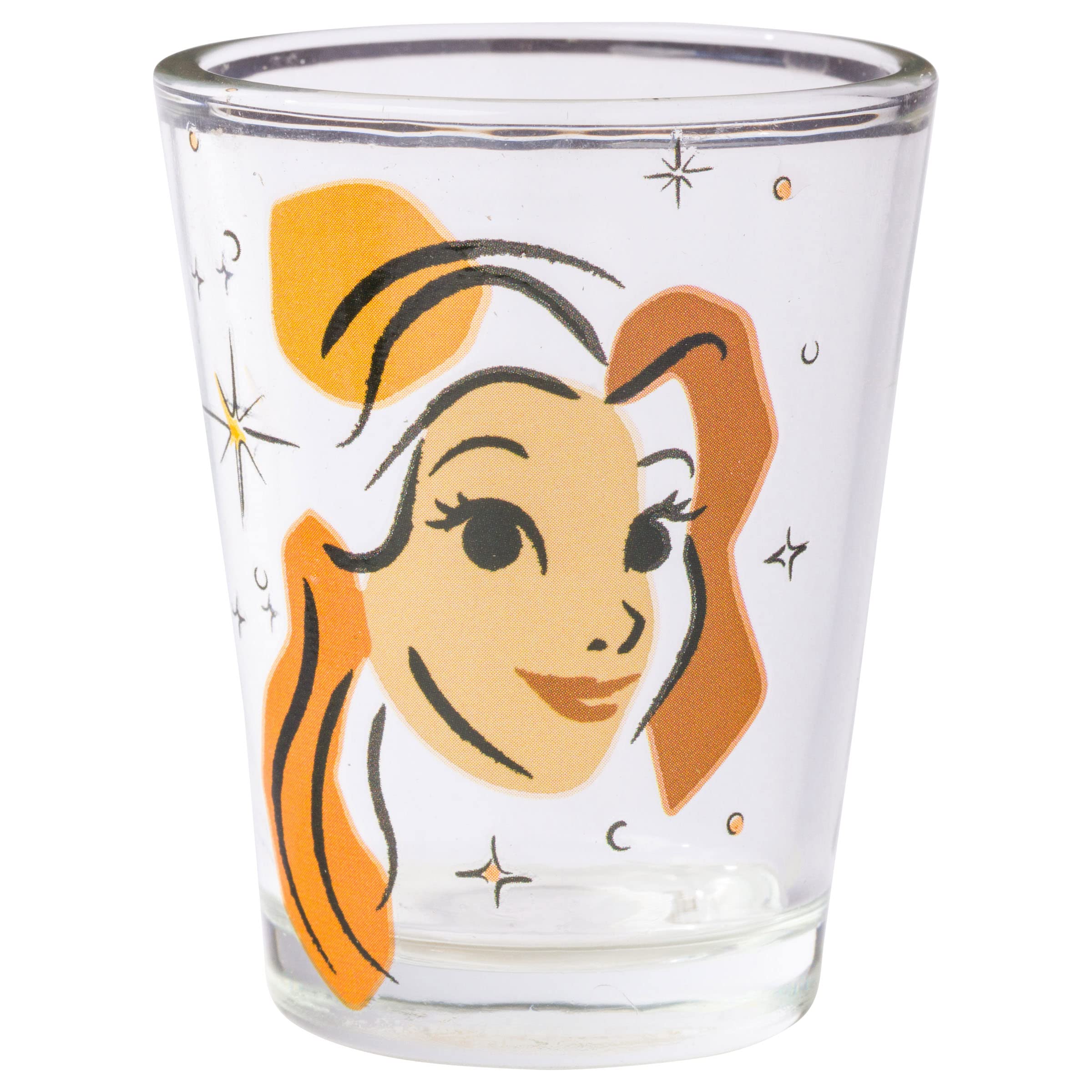 Silver Buffalo Disney Princess Abstract Faces Sparkle 4-Pack Mini Glass Set, 1.5 Ounces