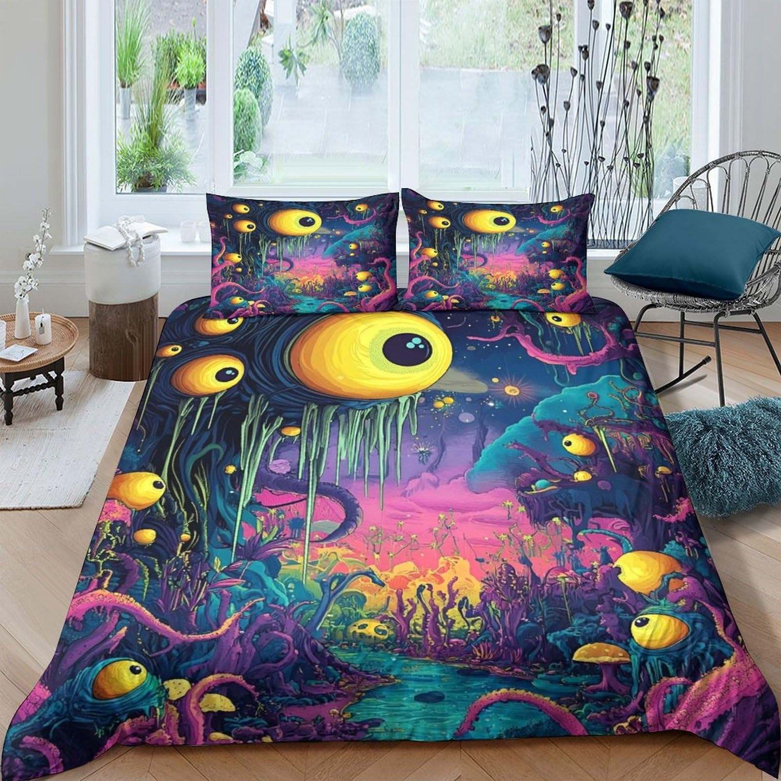 Ctjqhvkz Style-10 3D Printed Fantasy Monster Fitted Sheet Microfiber Soft Breathable Psychedelic Eye Bed Cover For Bedroom Dorm Decor Protection Single（135X200cm）