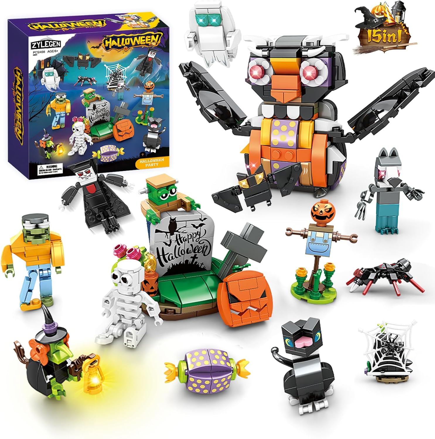 ZYLEGEN15-in-1 Halloween Mini Building Toy Set for Kids,Pumpkin Witch Ghost Owl Spider Skeleton Figures Building Blocks Halloween Party Favors Goodie Bags Stuffers Gift for Kids Boys Girls(458Pcs) ZYLEGEN15-in-1 Halloween Mini Building Toy Set for Kids,Pumpkin Witch Ghost Owl Spider Skeleton Figures Building Blocks Halloween Party Favors Goodie Bags Stuffers Gift for Kids Boys Girls(458Pcs)