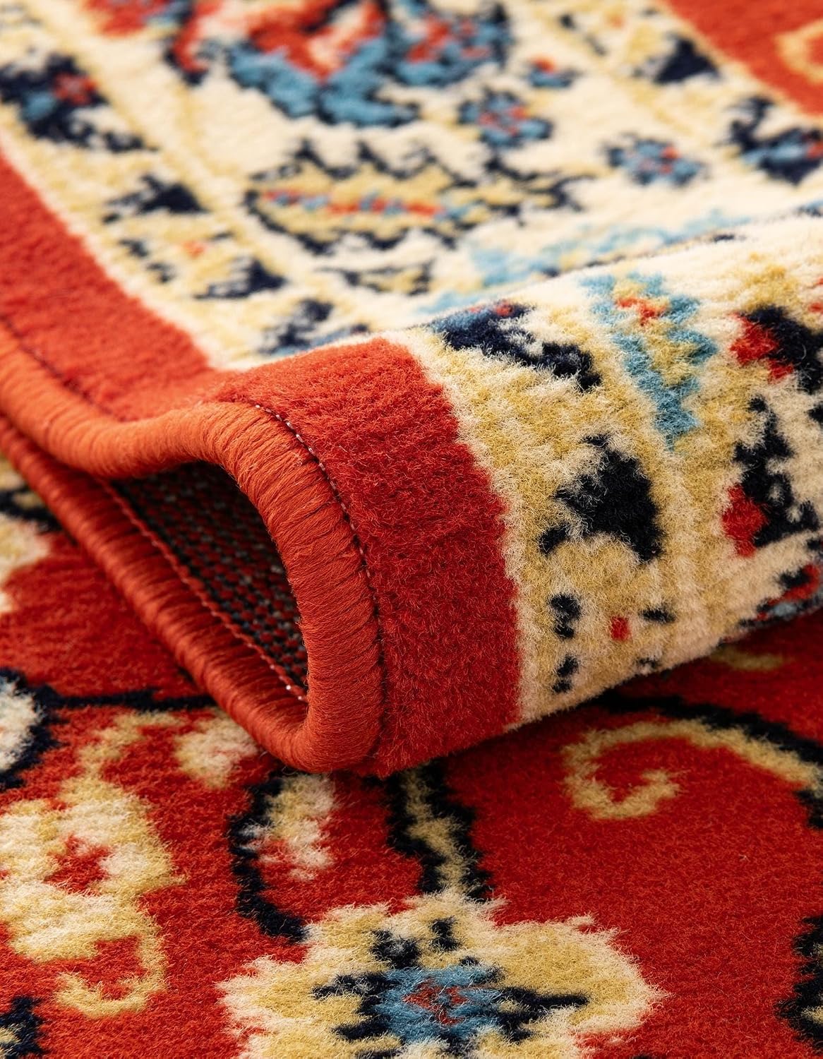Rugs.com - Yasmin Rug – 8 Ft Runner Terracotta Easy-Clean Runner Rug – Traditional Floral Design for Hallways and Kitchens