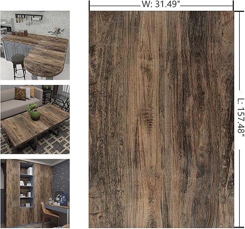 Miniatura 7 de Boobest Papel tapiz de madera marrón de 35.4 x 157 pulgadas, papel de contacto autoadhesivo de grano de madera, impermeable, autoadhesivo, para