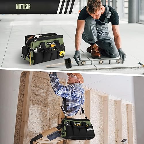 Miniatura 7 de Bolsa de herramientas resistente de 15 pulgadas, 16 bolsillos portátil vacía caja de herramientas organizadora, organización de caja de