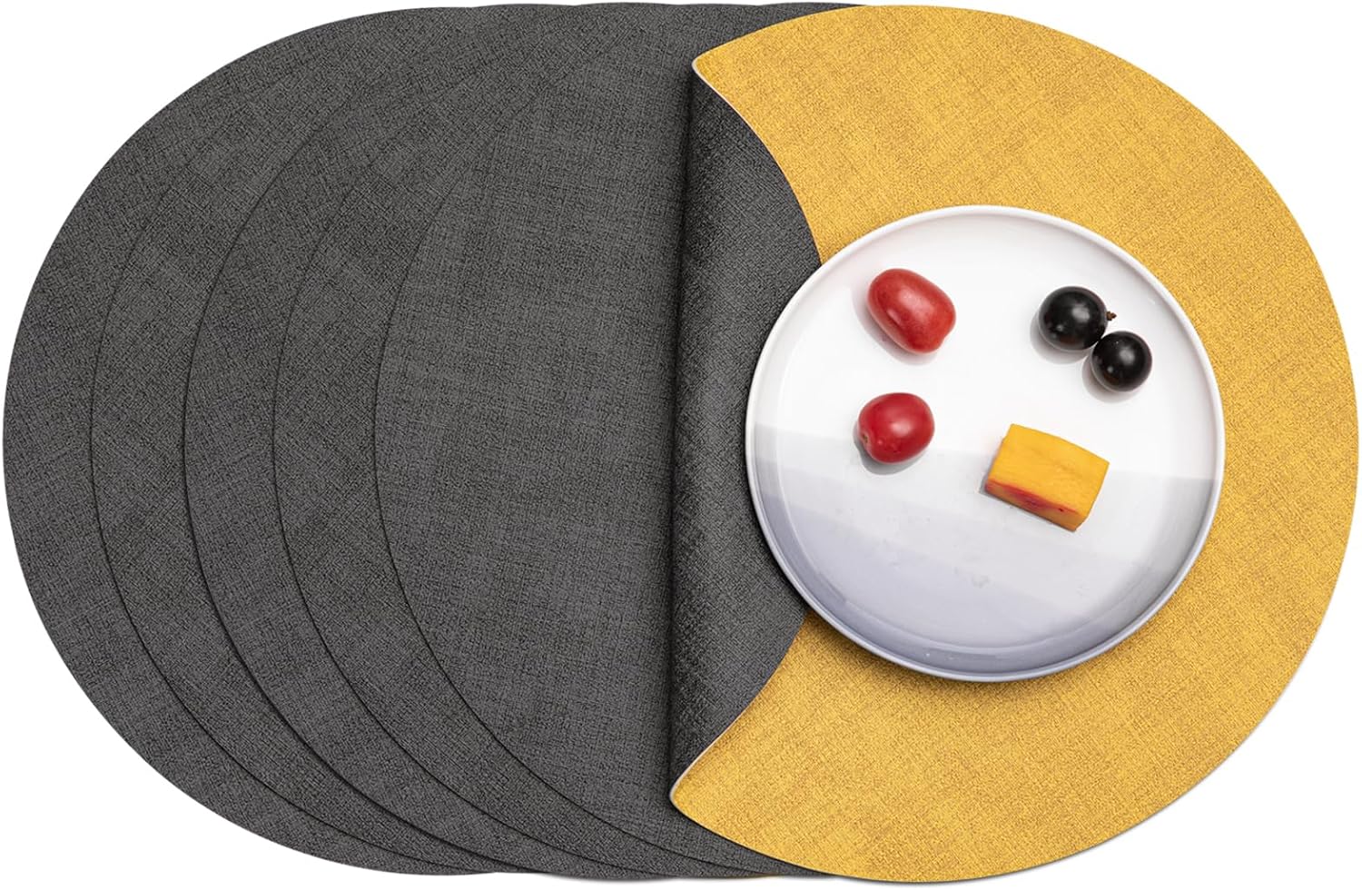 Myir JUN Round Placemats Dual Sided, Faux Leather Place