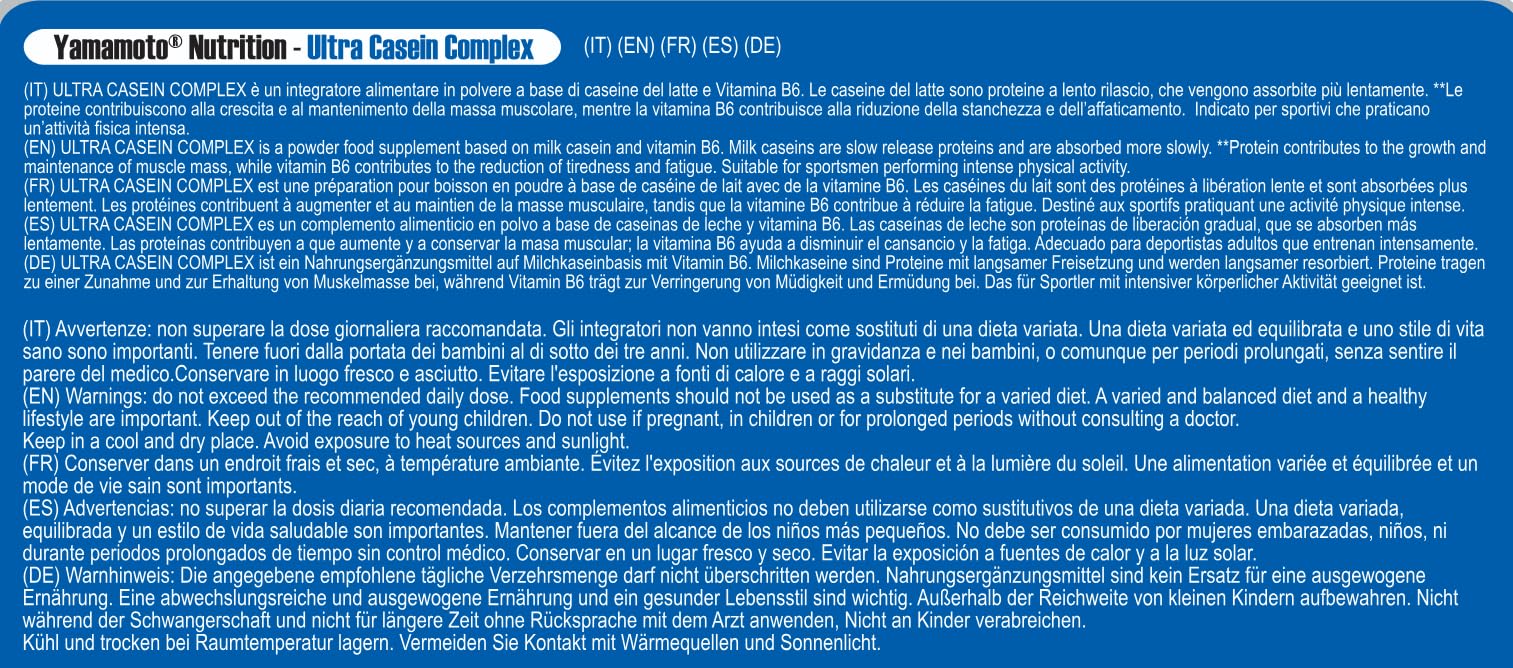 Yamamoto Nutrition Ultra Casein, 2000 g, Gusto Cioccolato, Proteine ottenute al 100% da caseina micellare
