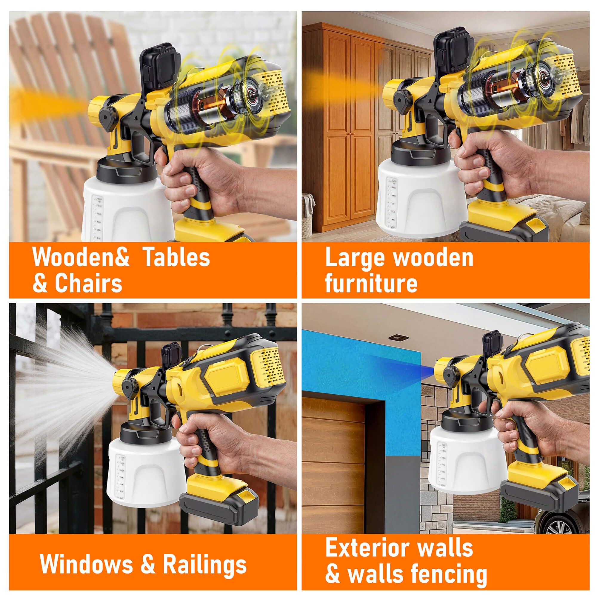 Cordless Paint Sprayer Compatible with Dewalt 20V MAX Battery (NO Battery) - Electric Spray Paint Gun with Led Light, 4 Nozzles & 3 Modes for Interior/Exterior House Painting, Furniture & Fences — view 8