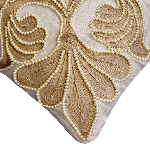 Miniatura 10 de The HomeCentric Funda de cojín decorativa beige de 18 x 18 pulgadas, fundas de almohada decorativas de yute y yute y almohadas marroquíes para sofá,