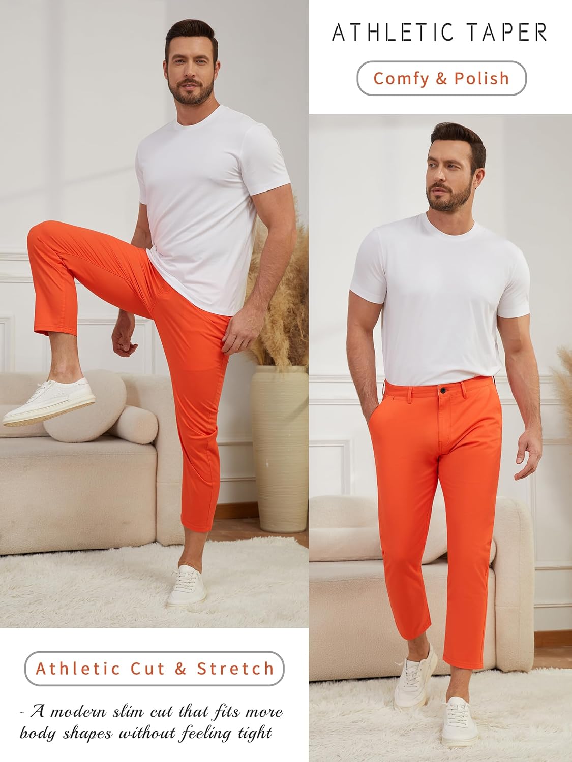 Men’s Cropped Slim Chinos Lightweight Stretch Cotton Summer Pants Smart Casual for Modern Men - Image 2