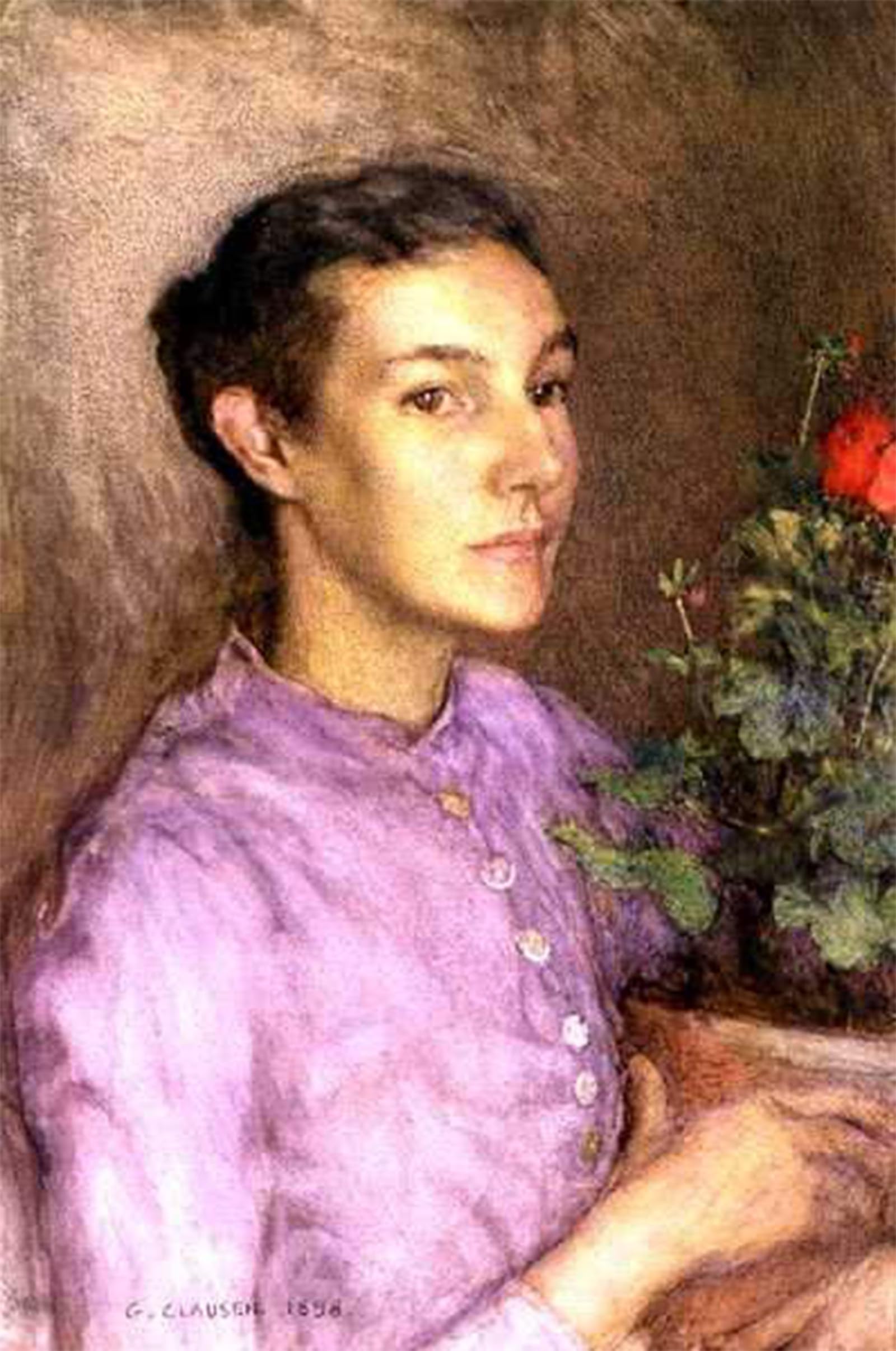 HRJUBWREE Classic Canvas Picture Art Canvas Print Modern Oil Painting Girl and Flowerpot by George Clausen Artwork on Wall for Home Decor 60x90cm