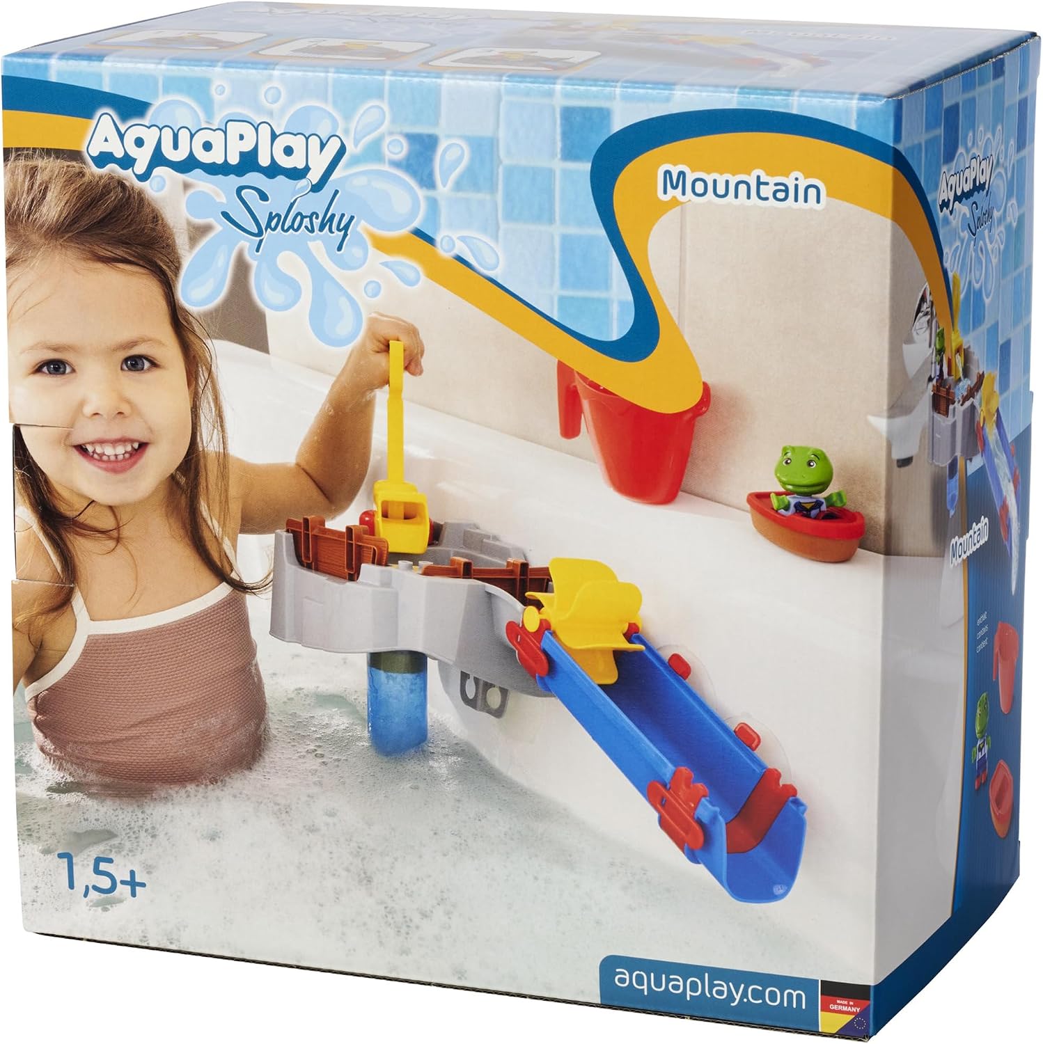 AquaPlay: Sploshy Mountain - Bathtime & Water Play Set, Toy Boat & Frog Figurine, Interactive Waterfall Wheel & Slide System, Toddlers & Kids 18mo+