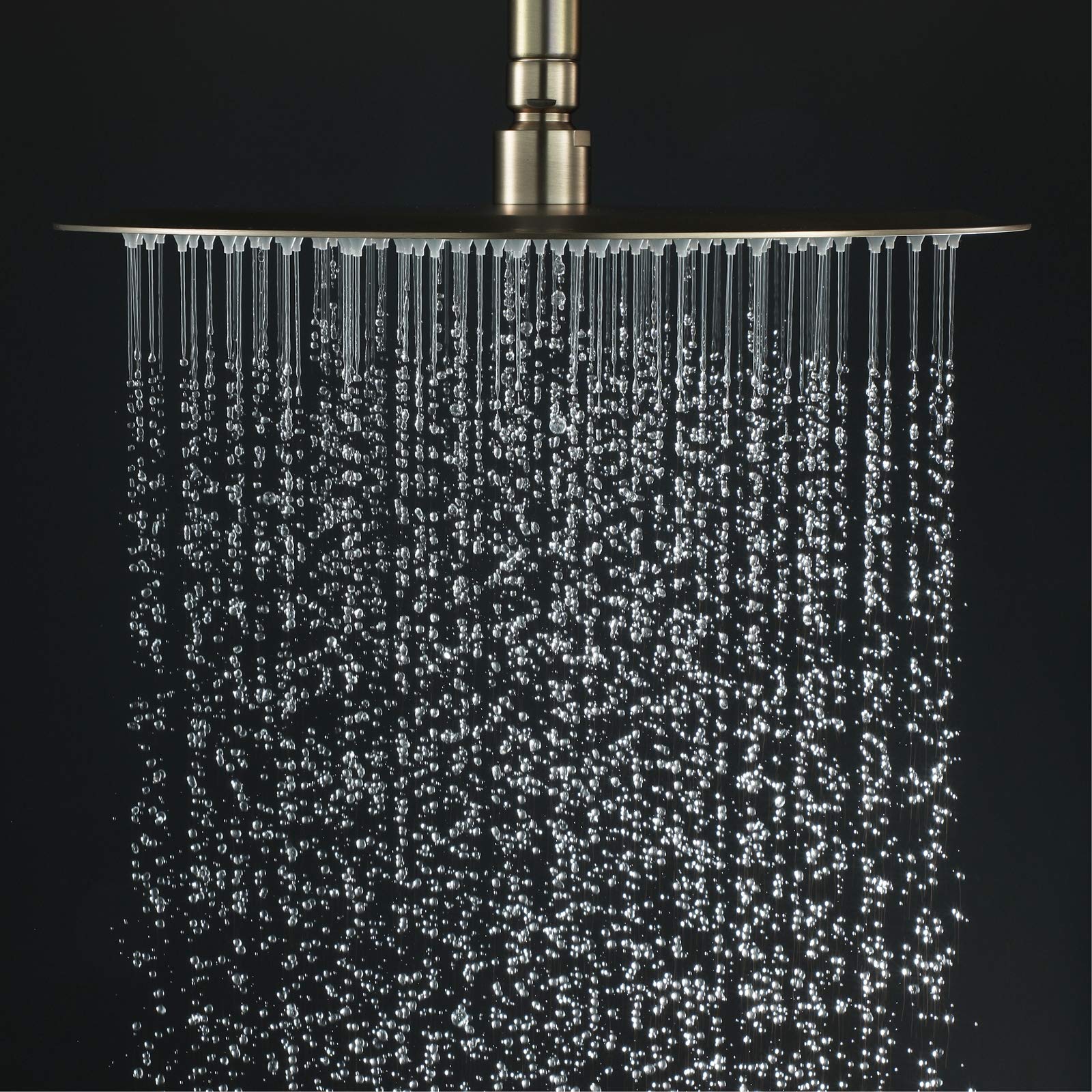 Alcachofa de Ducha, 10 Pulgadas Ronda Alcachofas Fijas para Ducha de Alta Presión 304 Acero Inoxidable Oro Cepillado Ultra Delgado Rociador Ducha Efecto Lluvia con Brazo de Ducha