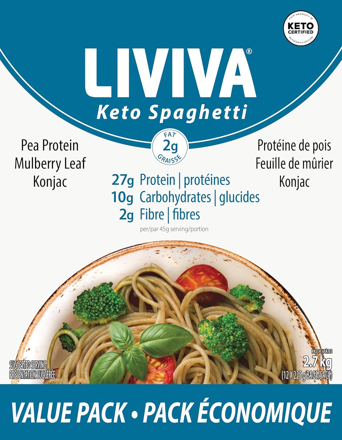 LIVIVA Low Carb High Protein KETO Value Pack Shirataki Pasta – 135 g Protein per Box with Pea Protein & Konjac Flour - 8g Net Carbs, Diabetic-Friendly - Healthy Al Dente Pasta (12 Pack, Spaghetti Pasta)