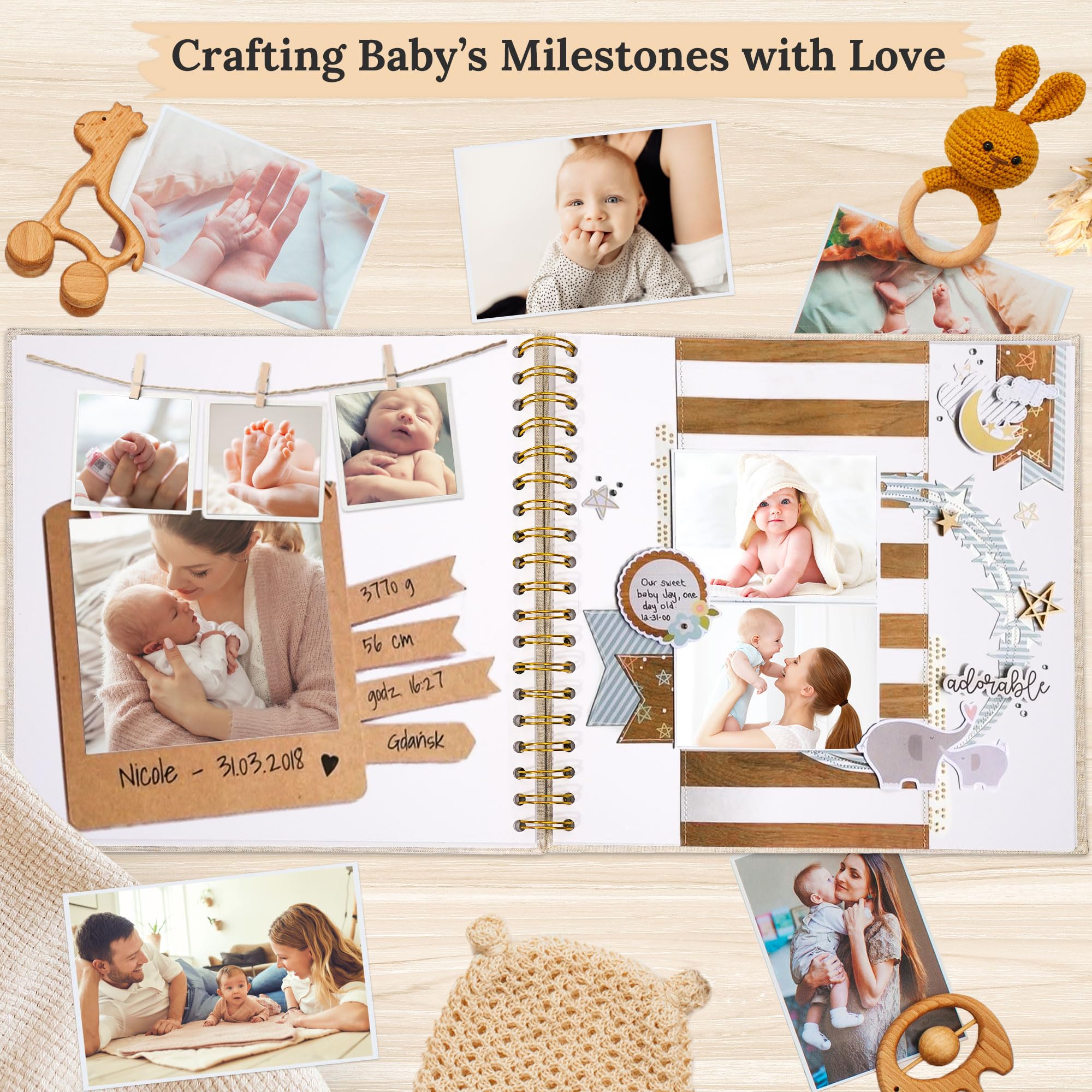 Álbum de fotos para álbum de recortes, cubierta de lino, 12 x 12 pulgadas, tapa dura, páginas blancas, libro de recuerdos, para viajes, bodas, libro de invitados, Navidad, baby shower (40