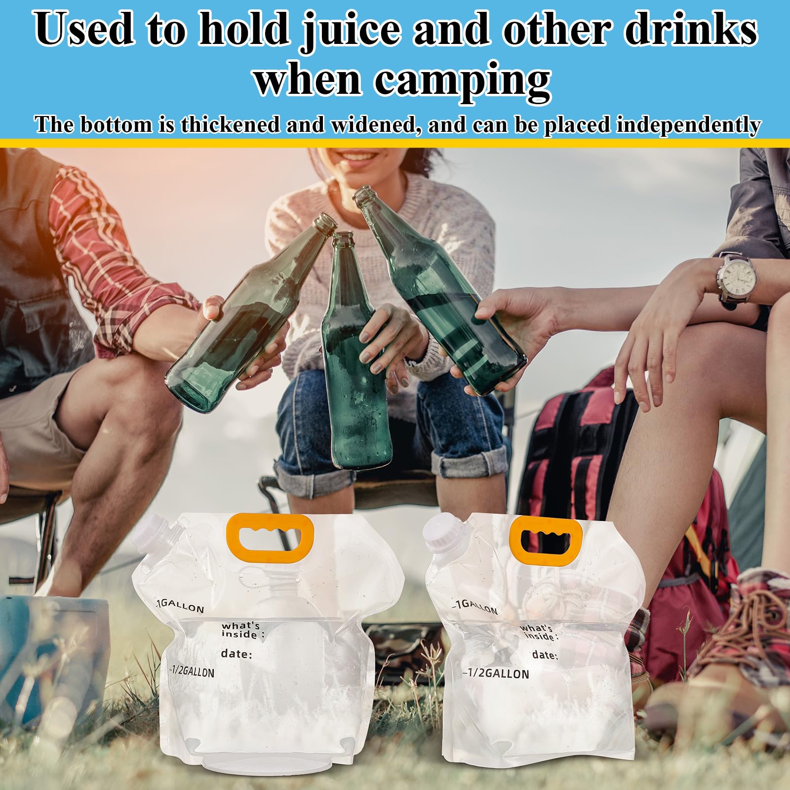 Tessco Paquete de 12 bolsas plegables de almacenamiento de agua de 1.3 galones, bolsa de almacenamiento de agua, jarra de emergencia, bolsa de almacenamiento de plástico, bolsa de almacenamiento de