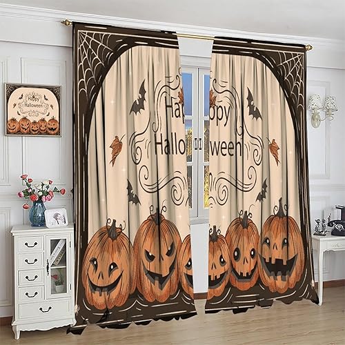 Miniatura 4 de Cortina de bosque de Halloween de terror, castillo de bosque, calabaza, murciélago, búho, gato, cortina de cocina, dormitorio, sala de estar,