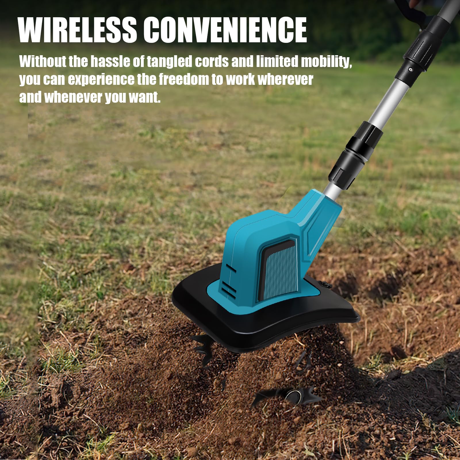 Motobineuse Electrique sans Fil pour Batterie Makita 18V, Largeur de Travail 20 cm, Profondeur de Travail 15 cm, 4 Fraises, Poignée Rabattable, Motoculteur pour Retourner la Terre, Désherber