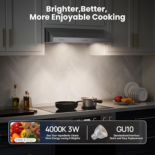 Miniatura 8 de VIKIO HOME Under Cabinet Range Hood 30 Inch, 1200 CFM Dual-Motor Kitchen Vent with LED Lights, Button Control, Ducted Vent Hood, Reusable 5-Layer