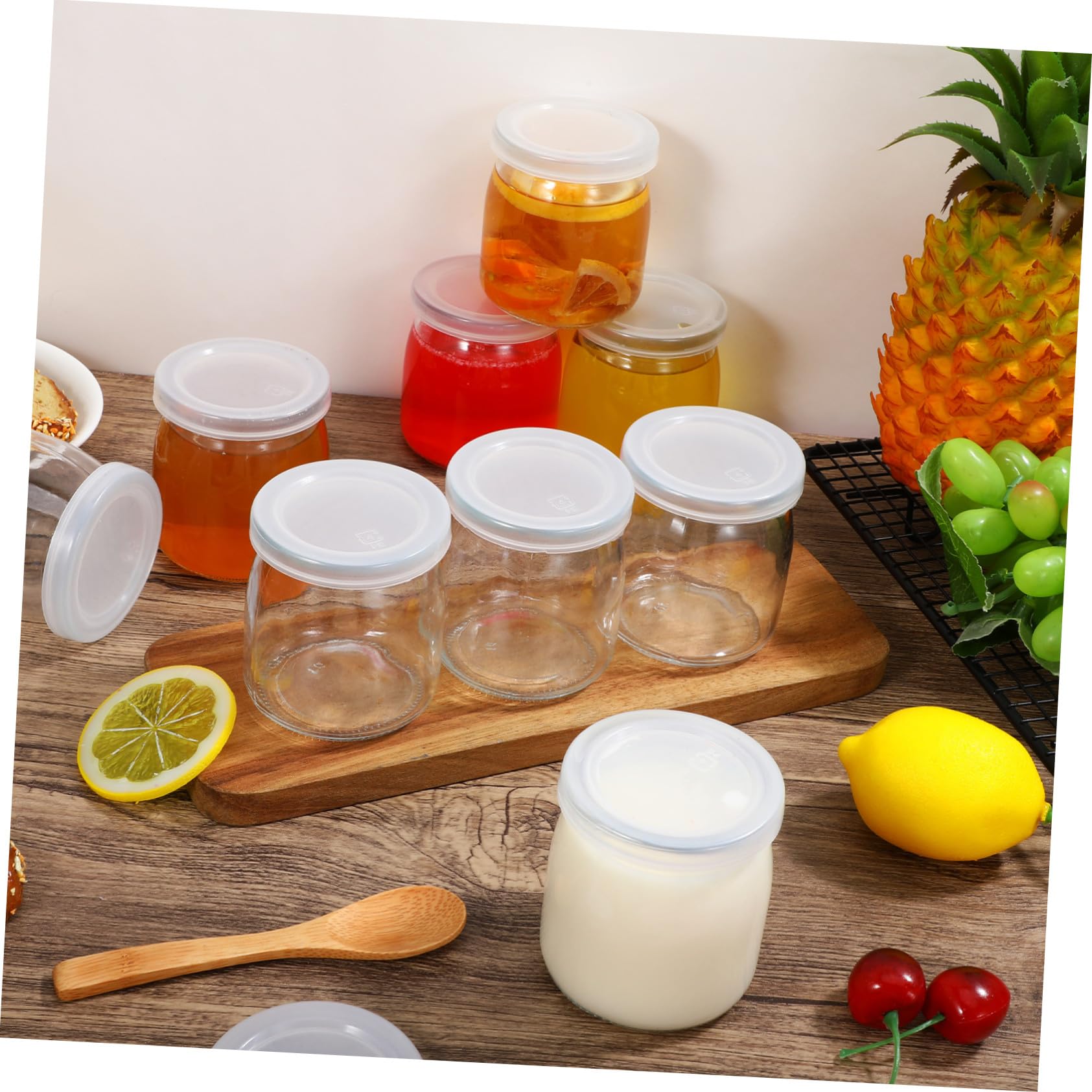 Holibanna 12 Pezzi Bicchieri da Yogurt in Vetro con Coperchi Trasparenti Contenitori per Dessert Vasetti per Budino Marmellate Gelatine e Mousse per Preparazioni Individuali e
