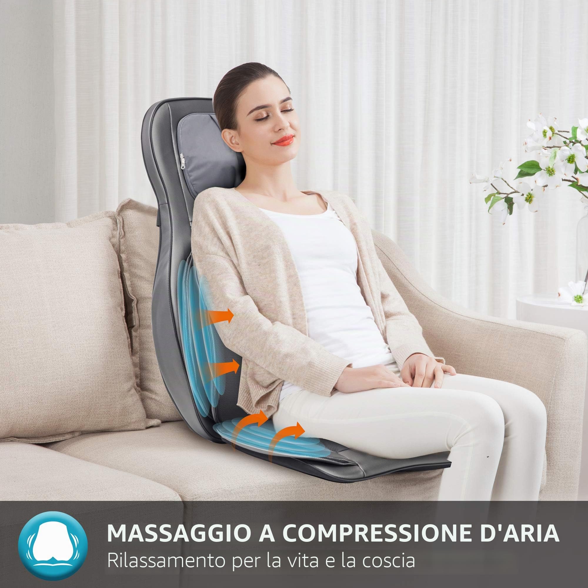 Comfier Massaggiatore Schiena e Collo con Compressione d’Aria, Shiatsu Massaggiatore Elettrico con Calore e rotolamento, Sedile Massaggiante per Tutto il Corpo