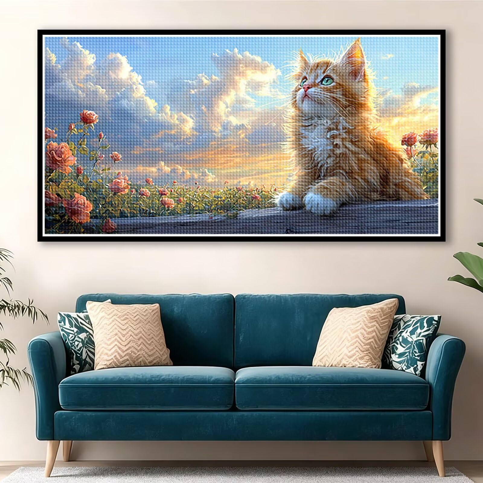 Diamond Painting Adultos Gato Pintura Diamante, Flor Diamond Painting 5D Completo, DIY Cuadrado Cristal Bordado Punto de Cruz Cuadros de Diamantes para Decoracion Hogar, Regalo Mujer 140x70cm 0J-72
